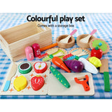 Wooden Kids Kitchen Playset with Magnetic Pretend Food and Cooking Utensils