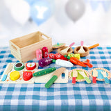 Wooden Kids Kitchen Playset with Magnetic Pretend Food and Cooking Utensils