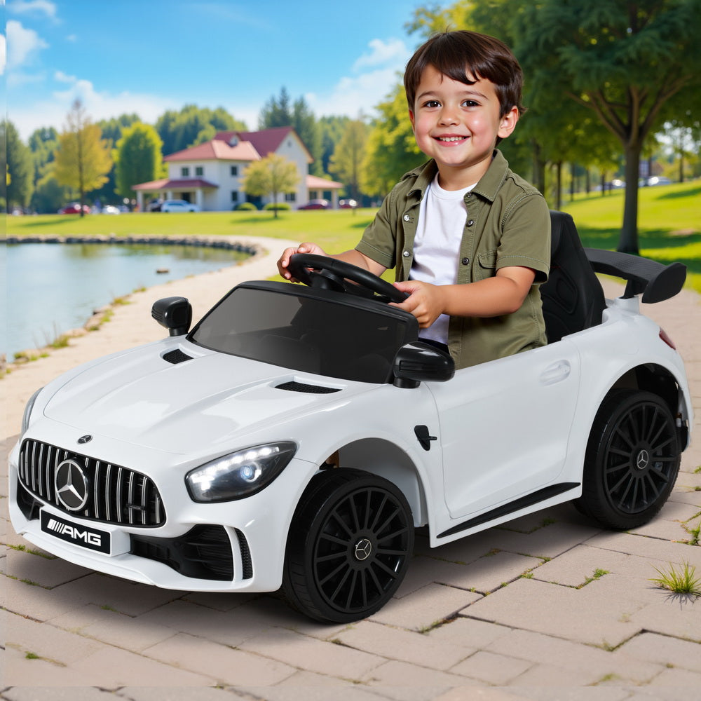 Kids Electric Ride On Car Mercedes-Benz AMG GTR Licensed Toy Cars Remote White