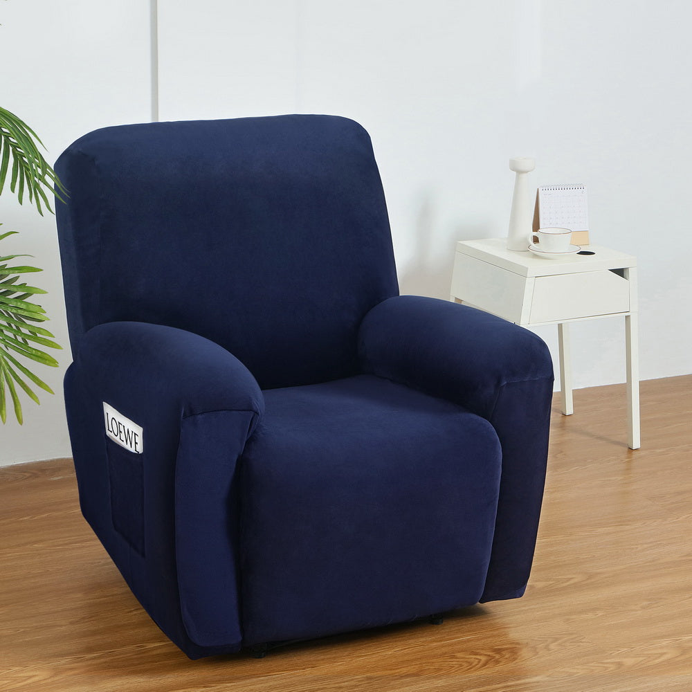 Luxurious Navy Velvet Recliner Chair Cover for 1 Seater