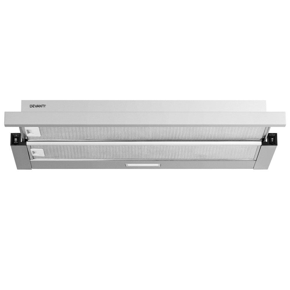 Devanti 900mm Range Hood 90cm Slide out Rangehood Stainless Steel