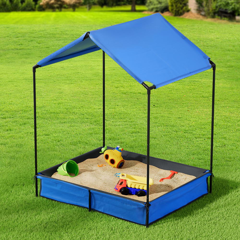 Keezi Outdoor Canopy Sandpit for Kids - 120cm Metal Sandbox with UV Protection Cover