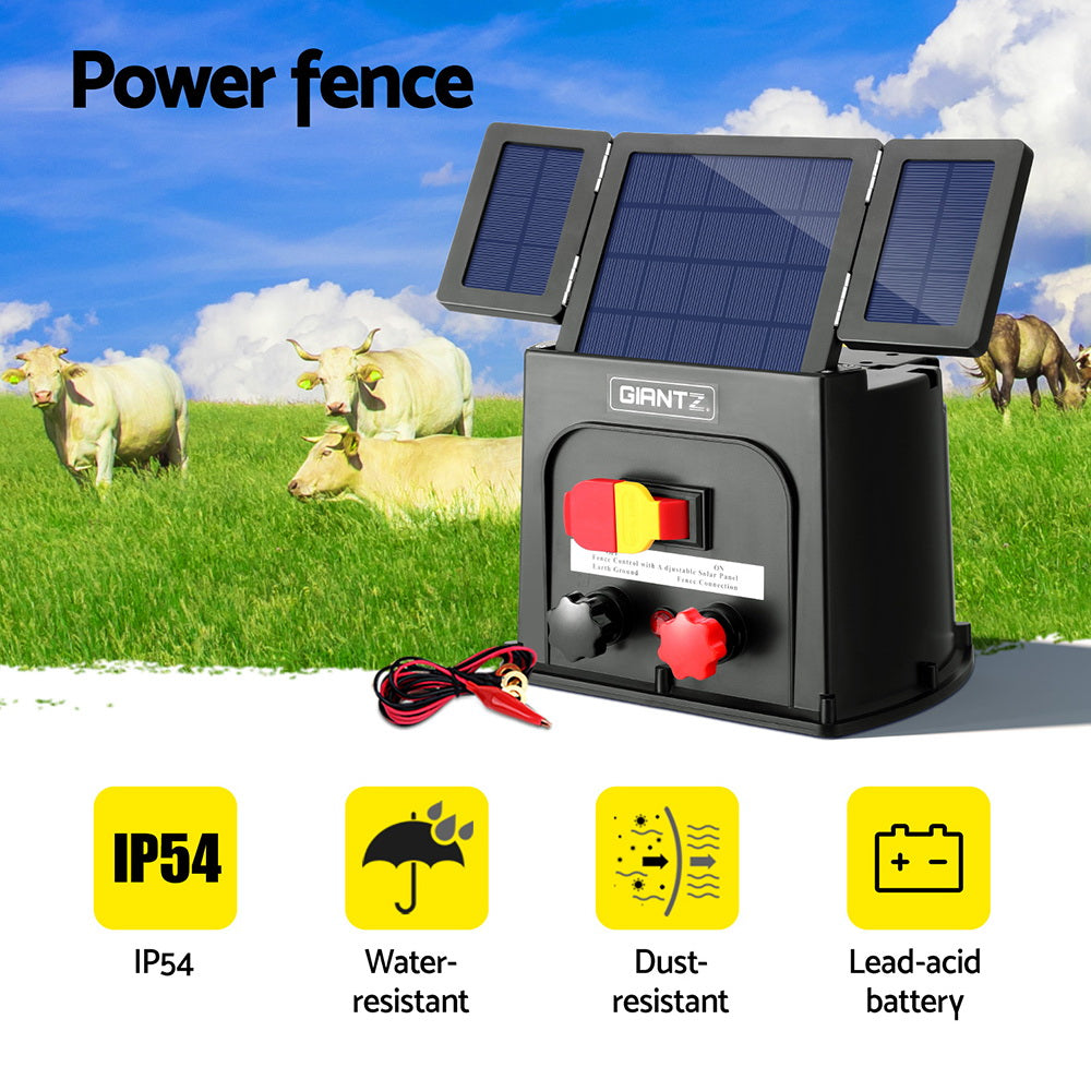 Giantz 3km Solar-Powered Electric Fence Energiser with 0.1J Output for Livestock Protection