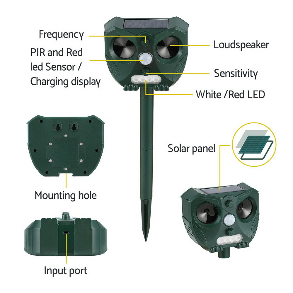 Ultrasonic Solar Snake Repeller with LED Night Light