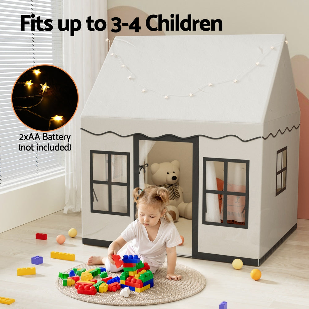 Keezi Children's Play Tent Castle with Fairy Lights, Floor Mat, and Storage Pockets