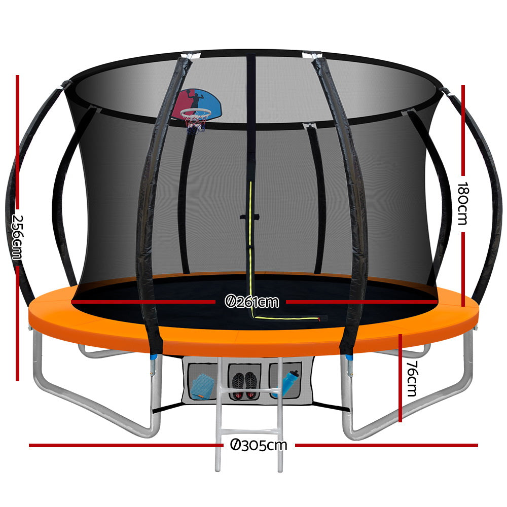 Everfit 10FT Trampoline for Kids w/ Ladder Enclosure Safety Net Rebounder Orange