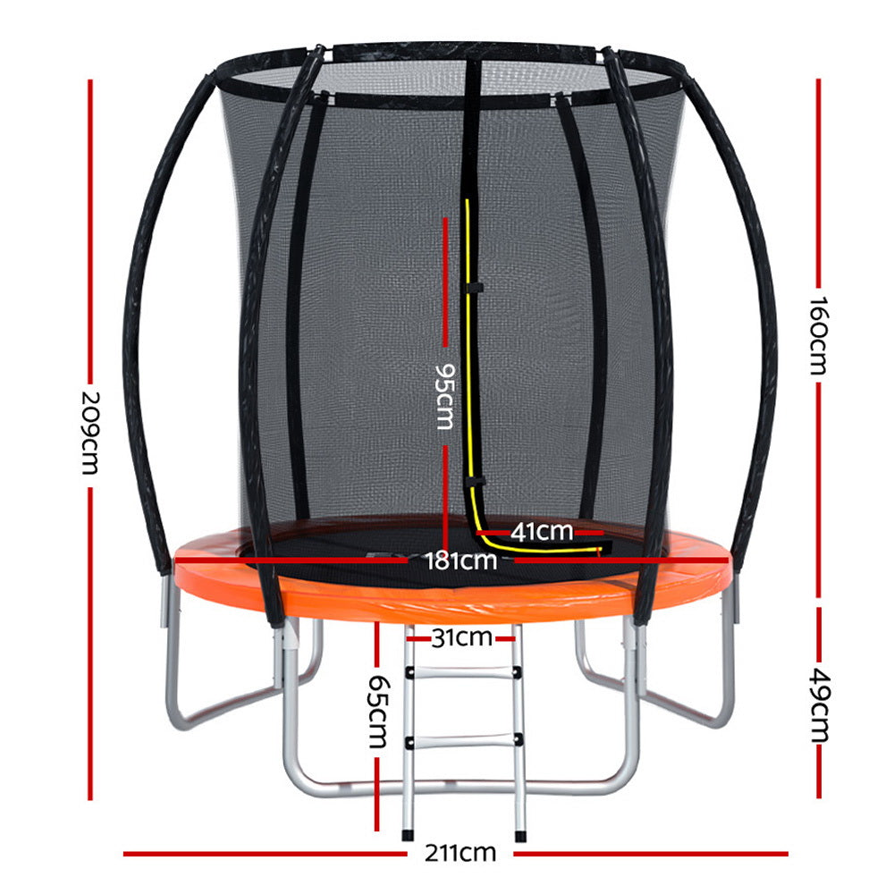 Everfit 6FT Trampoline for Kids w/ Ladder Enclosure Safety Net Rebounder Orange