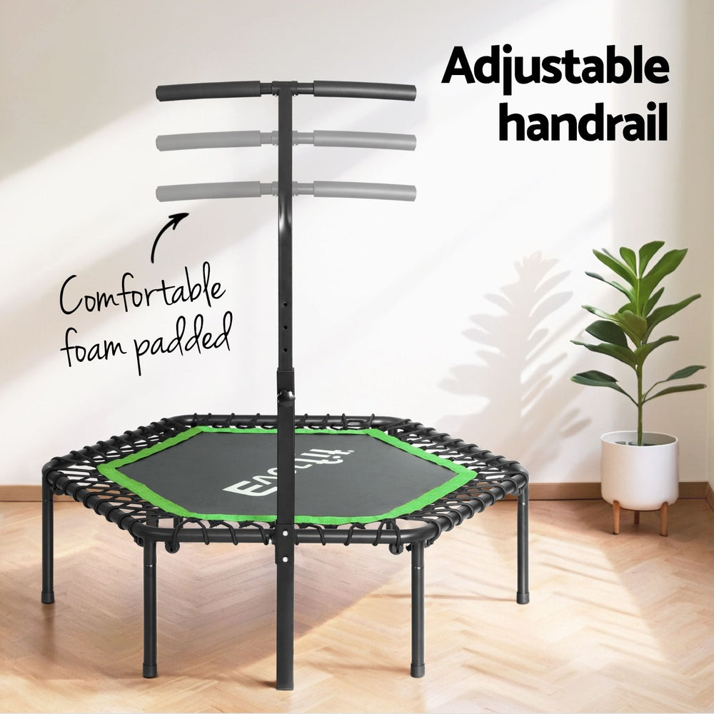 Everfit 48inch Hexagon Fitness Trampoline Rebounder Adjustable Handrail Green