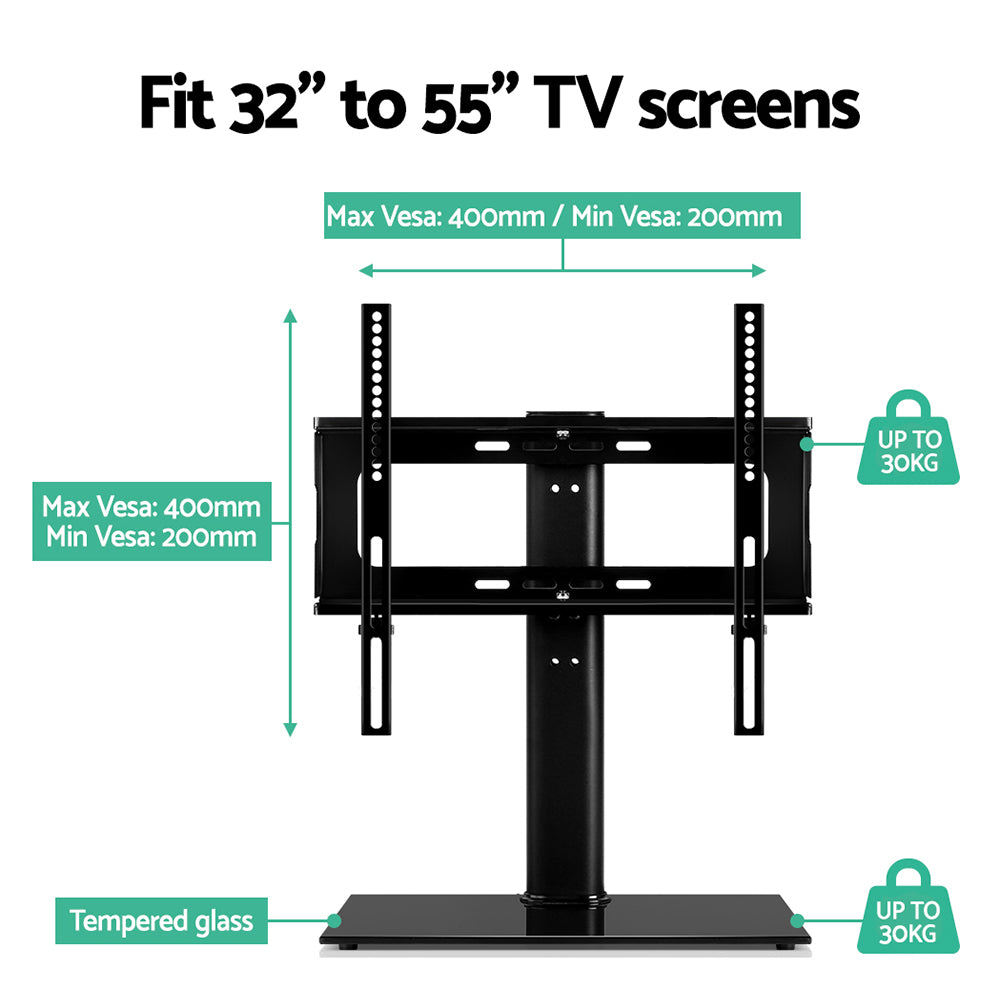 Sleek Swivel TV Stand Mount for 32"-55" LED LCD - Tempered Glass & Metal Design