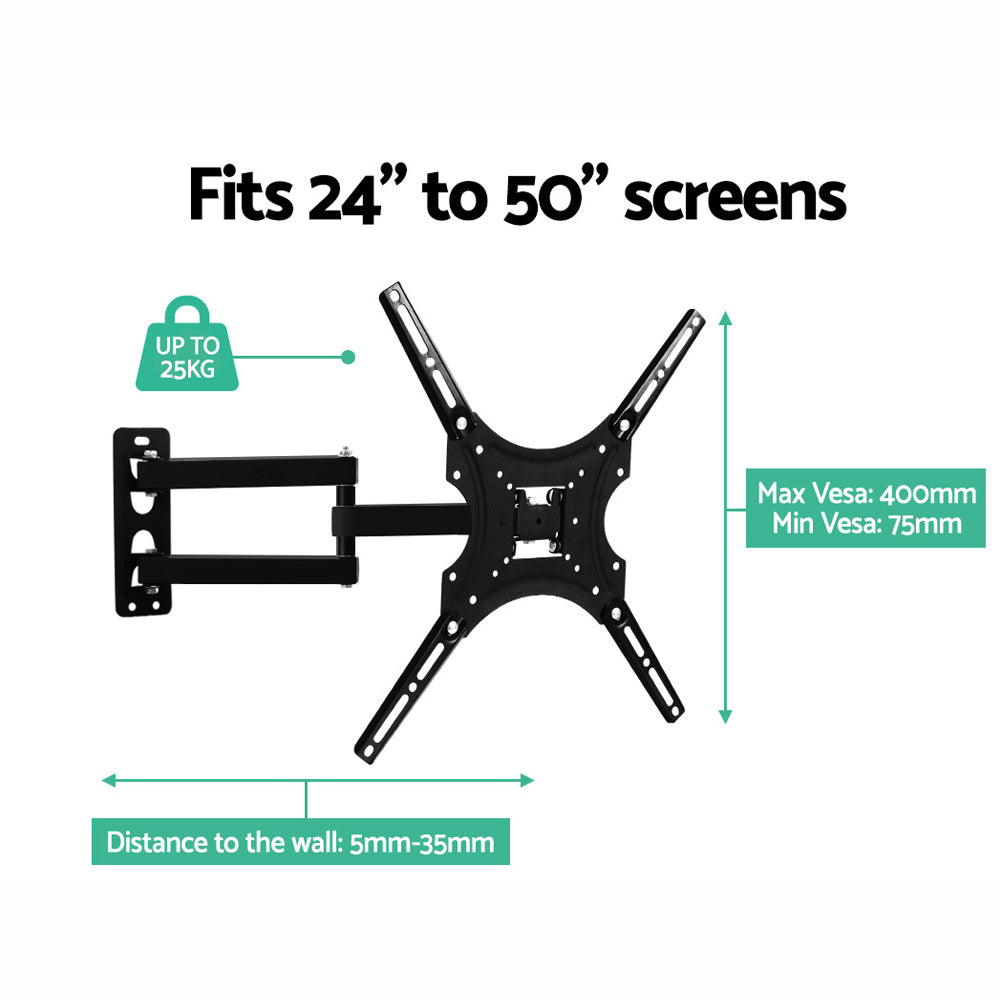 Artiss Full Motion TV Wall Mount for 24"-50" LED LCD Screens with Strong Three-Arm Support