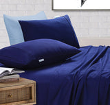 Navy Blue Vintage Washed 100% Egyptian Cotton 500TC Double Bed Sheets Set by Elan Linen