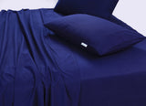 Navy Blue Vintage Washed 100% Egyptian Cotton 500TC Double Bed Sheets Set by Elan Linen