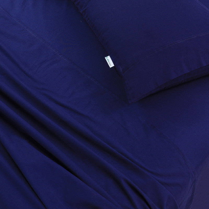 Navy Blue Vintage Washed 100% Egyptian Cotton 500TC Double Bed Sheets Set by Elan Linen