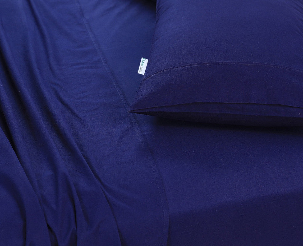 Navy Blue Vintage Washed 100% Egyptian Cotton 500TC Double Bed Sheets Set by Elan Linen