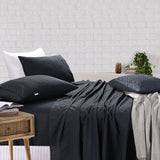 Elan Linen Vintage Washed 500TC Charcoal 100% Egyptian Cotton Bed Sheets Set for King Single