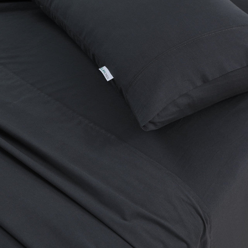 Elan Linen Vintage Washed 500TC Charcoal 100% Egyptian Cotton Bed Sheets Set for King Single