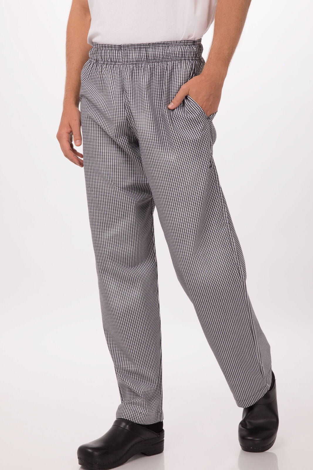 Essential Men's Small Checks L Baggy Black Chef Pants by Chef Works