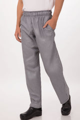 Essential Men's Small Checks L Baggy Black Chef Pants by Chef Works - Front View