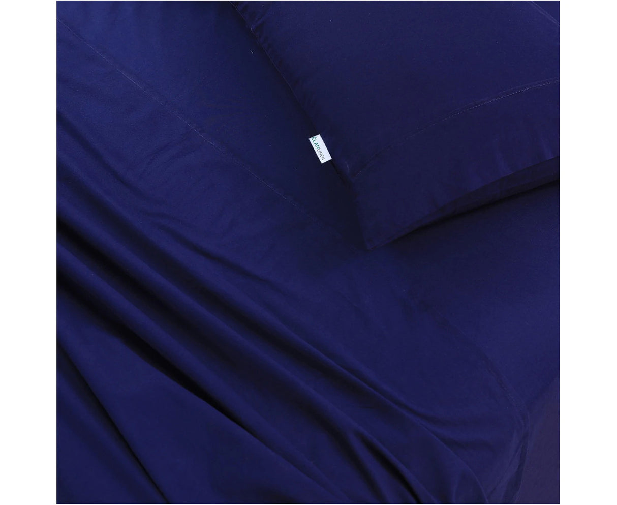 Elan Linen 100% Egyptian Cotton Vintage Washed 500TC Navy Blue Bedding Set for Single Bed