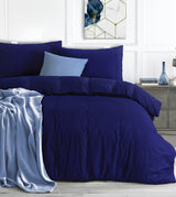 Navy Blue Vintage Washed 100% Egyptian Cotton 500TC Super King Quilt Cover Set by Elan Linen