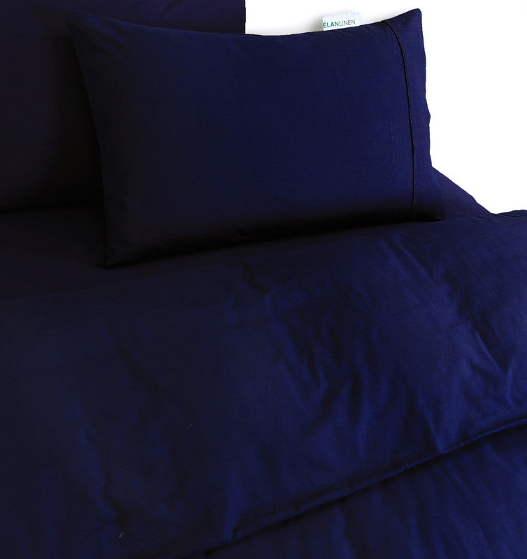 Navy Blue Vintage Washed 100% Egyptian Cotton 500TC Super King Quilt Cover Set by Elan Linen