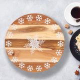 Bread and Butter 18 Inch Print Wooden Lazy Susan Tray - White Snowflake - Side View