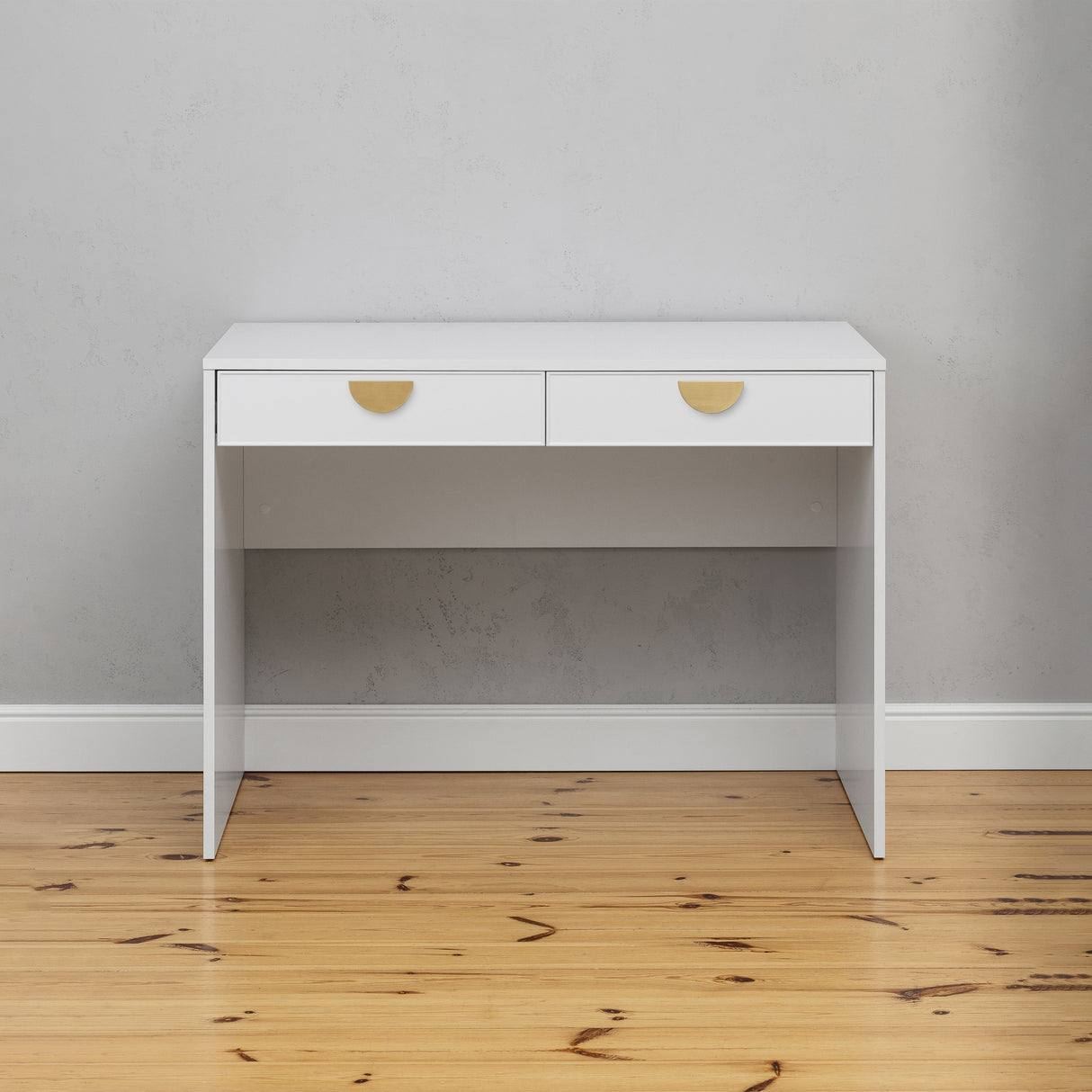 ODESSA DESK - WHITE - SLIM - HALF MOON BRASS