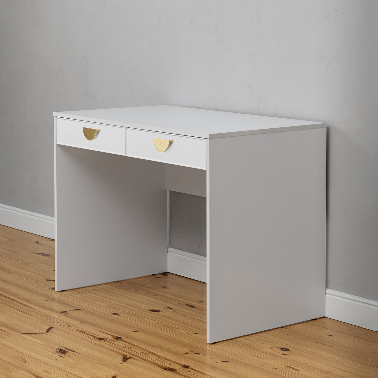 ODESSA DESK - WHITE - SLIM - HALF MOON BRASS