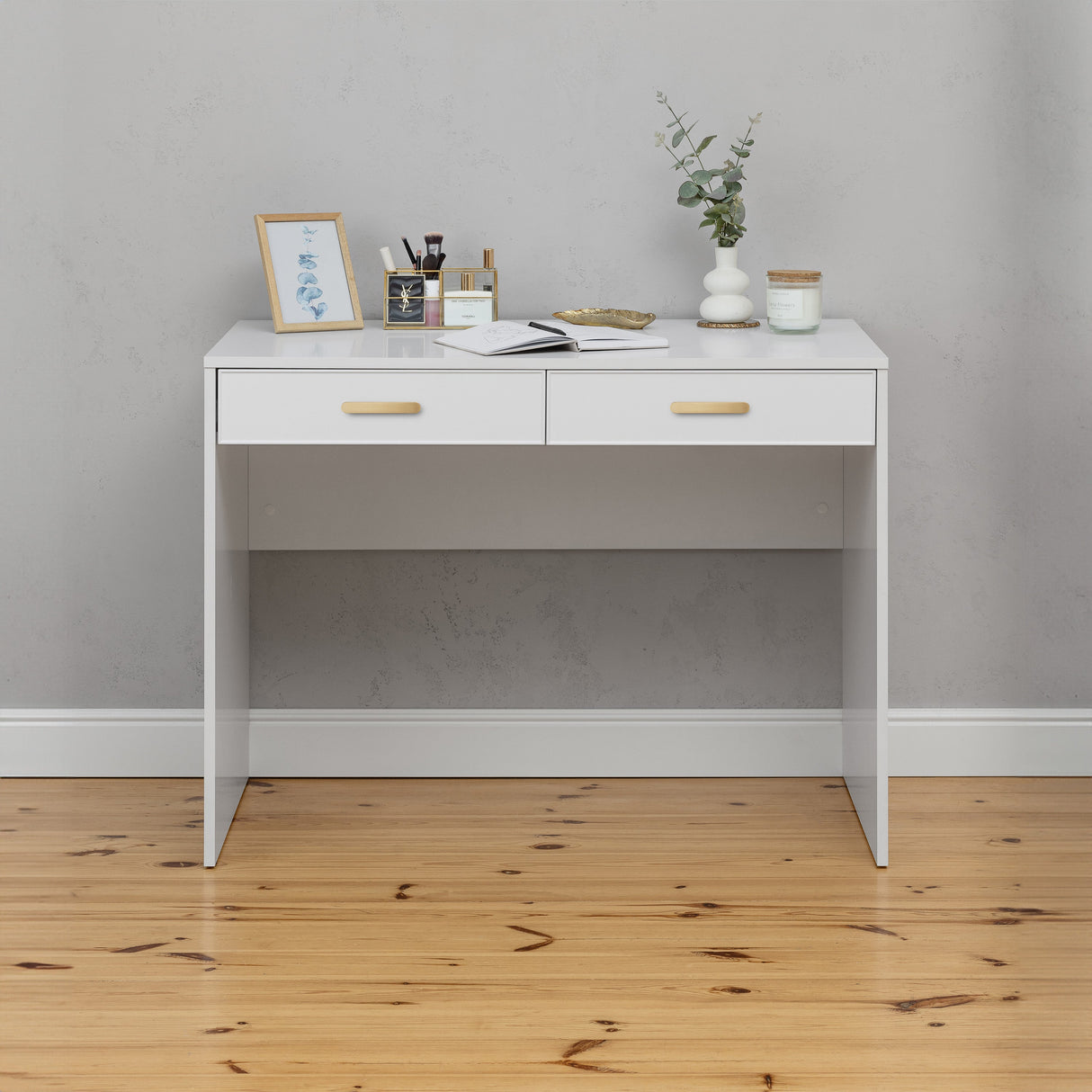 ODESSA DESK - WHITE - SLIM - OVAL BRASS