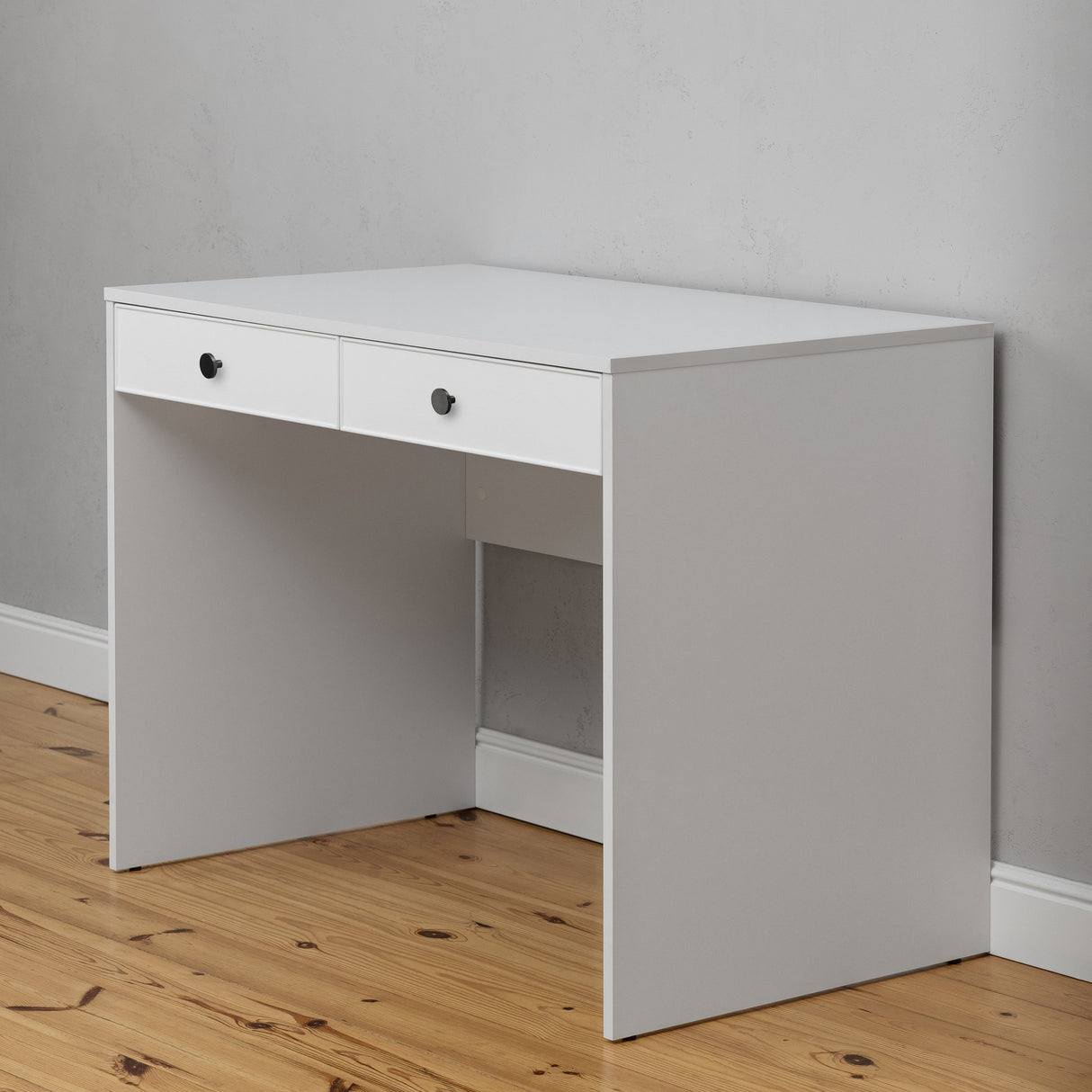 ODESSA DESK - WHITE - SLIM - ROUND BLACK