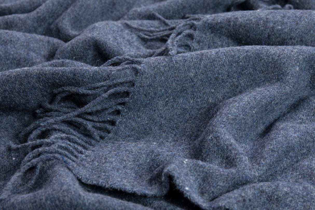 Navy Merino Wool Blend Oxford Throw Blanket