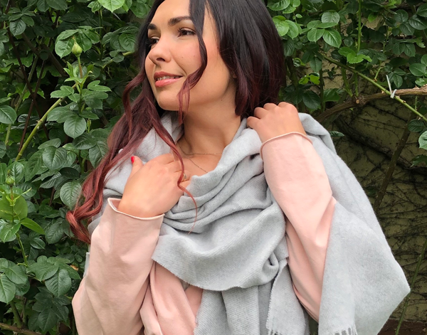 Luxurious Grey Merino Wool Blend Paddington Scarf