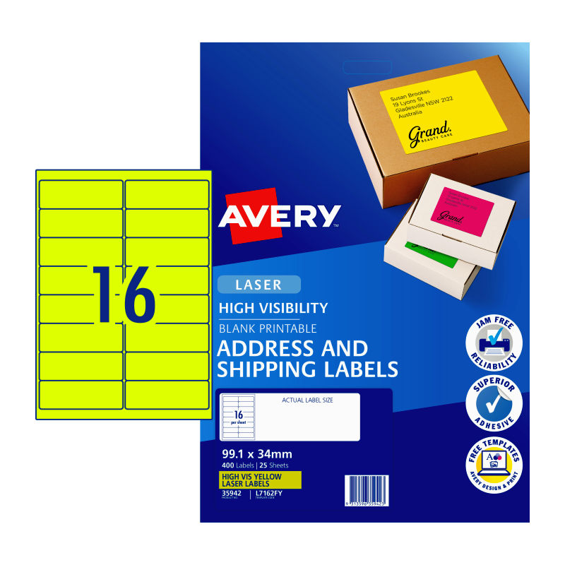 AVERY Yellow Laser Labels 16 Per Sheet, Pack of 25