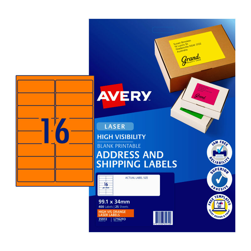 AVERY Laser Label Organizer L7162 16-Per-Sheet Pack of 25