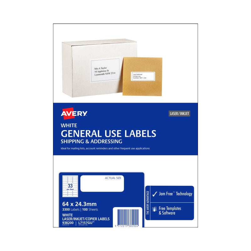 AVERY Gen Label L7157GU 33 Labels per Sheet, Box of 100