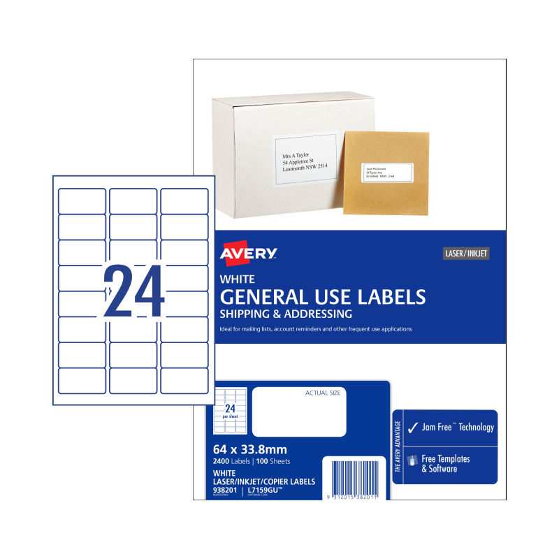 AVERY Gen Label L7159GU 24 Labels per Sheet Box of 100