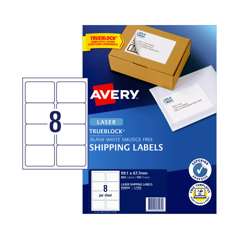 AVERY 8-Per-Sheet Laser Labels L7165 - Pack of 100