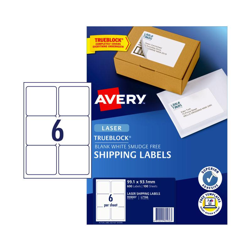 AVERY 6-Label Sheet Laser Labels L7166 - Pack of 100