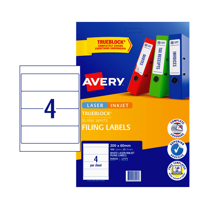 AVERY 4-Up Laser Label L7171 - Pack of 25