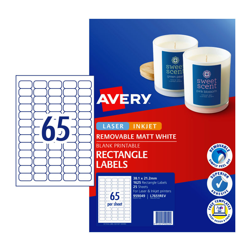 AVERY LIP Label L7651REV 65Up Pack of 25