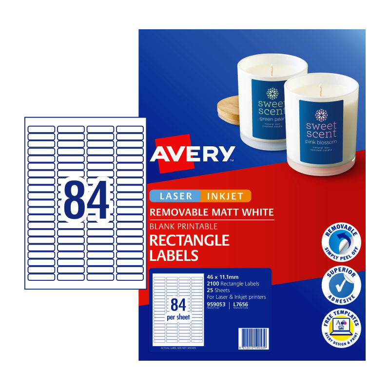 AVERY Removable Labels L7656REV 84-Per Sheet Pack of 25