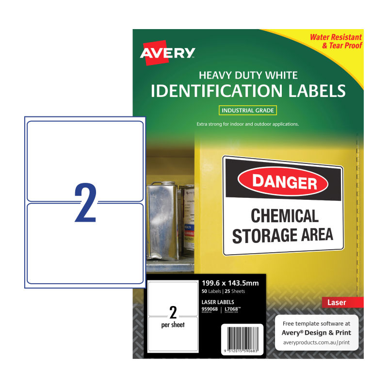 AVERY Heavy Duty Laser Labels L7068 - 2 Up, Pack of 25