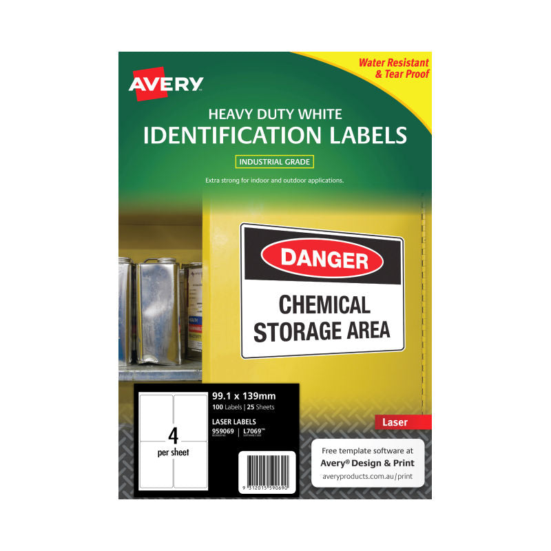 AVERY L7069 Laser Labels - 4 Labels per Sheet, Pack of 25