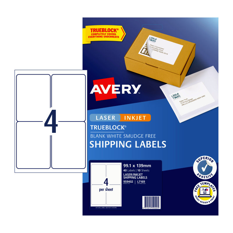 AVERY L7169 White IP Labels, 4-Up, Pack of 10