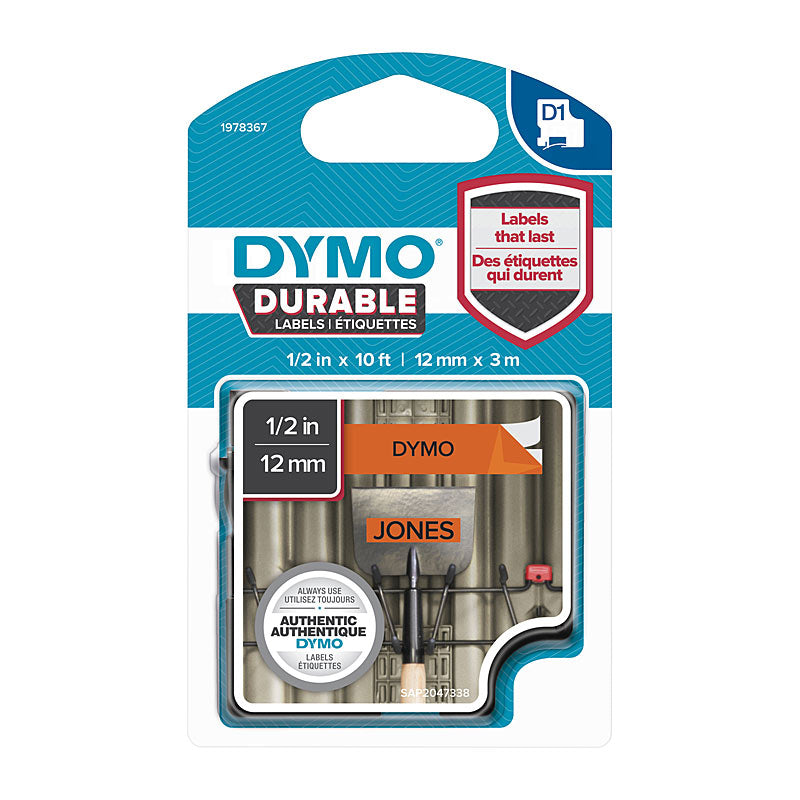 DYMO Durable Black on Orange 12mm x 3m Labels