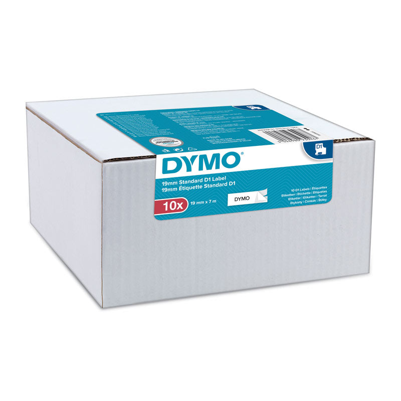 DYMO D1 Black/White Label Tape - 12mm x 7m, Pack of 10