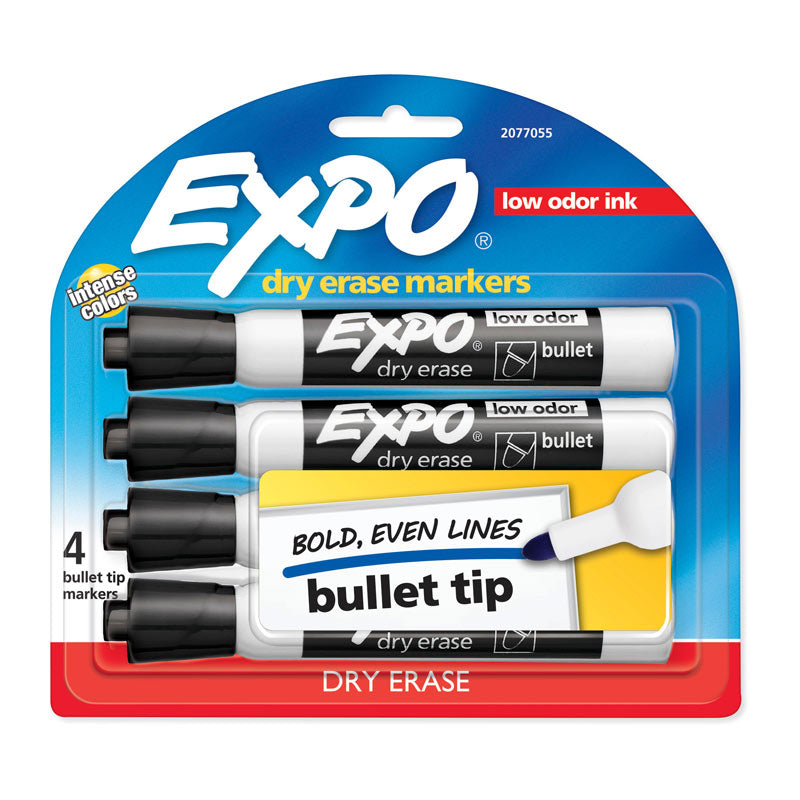 EXPO Black Dry Erase Markers - Bold Tip, Pack of 4, Box of 6