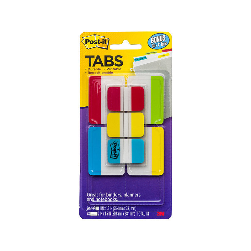 Post-It Durable Assorted Color Tabs - Pack of 48 (Box of 12)