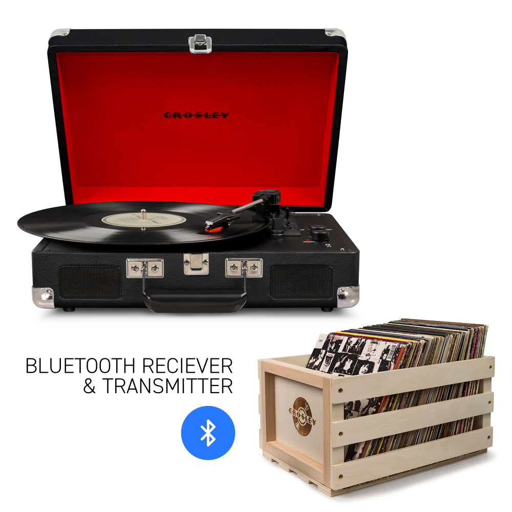 Crosley Cruiser Black - Bluetooth Portable Turntable with Record Storage Crate