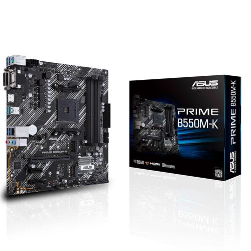 ASUS B550M-K Micro ATX Motherboard for Ryzen AM4 - Dual M.2, PCIe 4.0, 1Gb Ethernet, HDMI/D-Sub/DVI, USB 3.2 Gen 2